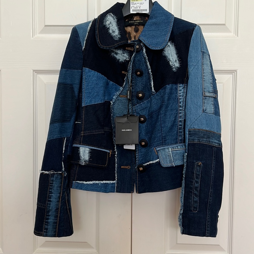 Dolce & Gabbana Single-breasted denim patchwork jacket